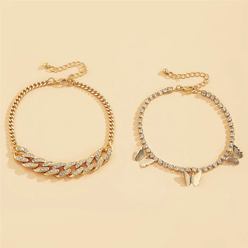 Bohemian Rhinestone Chain Anklet Set Foot Beach Jewelry