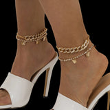 Bohemian Rhinestone Chain Anklet Set Foot Beach Jewelry
