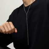 Silver Metal Bar Necklace for Men Long Chain Choker
