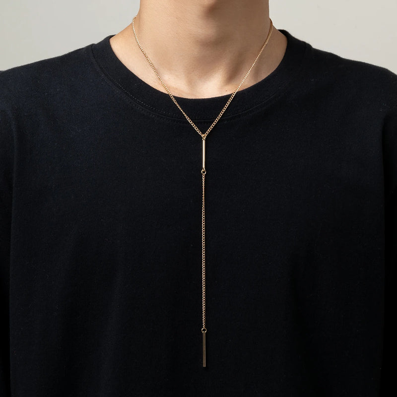 Silver Metal Bar Necklace for Men Long Chain Choker