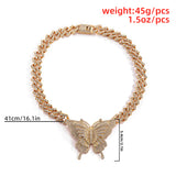 Crystal Butterfly Pendant Necklace Women Rhinestone Cuban Chain Charm Jewelry