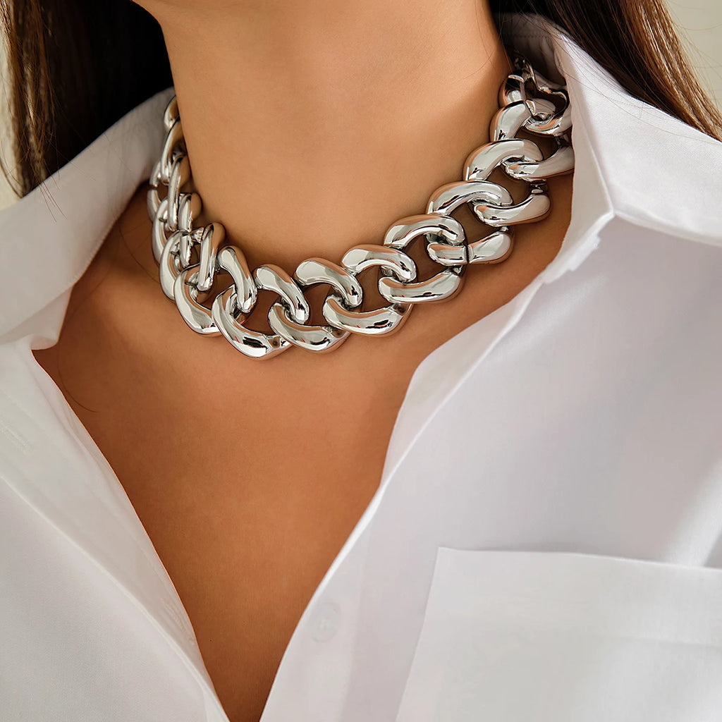 Thick Silver Collar CCB Buckle Cuban Chain Short Necklace Party Jewelry Gift