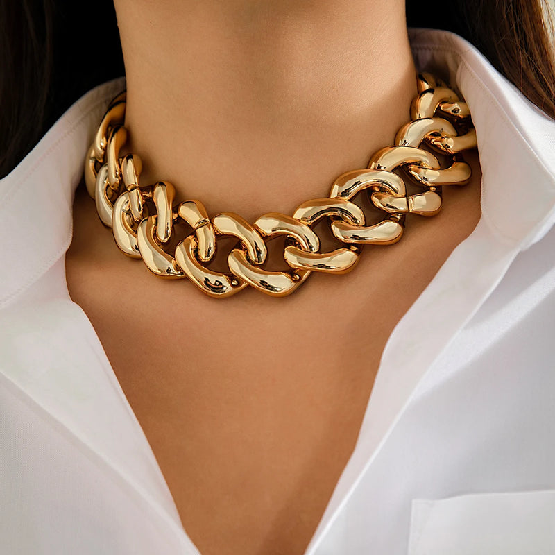 Thick Silver Collar CCB Buckle Cuban Chain Short Necklace Party Jewelry Gift