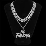 Paved Rhinestone Letter Pendant Necklace Silver Hip Hop Cuban Chain Jewelry