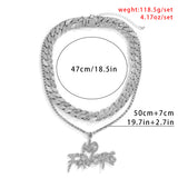 Paved Rhinestone Letter Pendant Necklace Silver Hip Hop Cuban Chain Jewelry