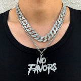 Paved Rhinestone Letter Pendant Necklace Silver Hip Hop Cuban Chain Jewelry