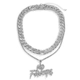 Paved Rhinestone Letter Pendant Necklace Silver Hip Hop Cuban Chain Jewelry