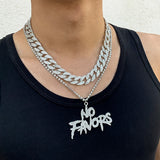 Paved Rhinestone Letter Pendant Necklace Silver Hip Hop Cuban Chain Jewelry