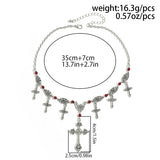 Goth Metal Cross Necklace Vintage Red Crystal Choker Halloween Jewelry