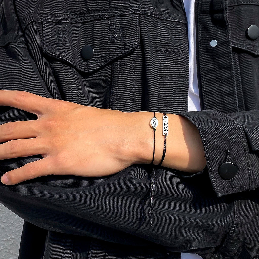 Letter Tag Wax Line Bracelet Set for Men