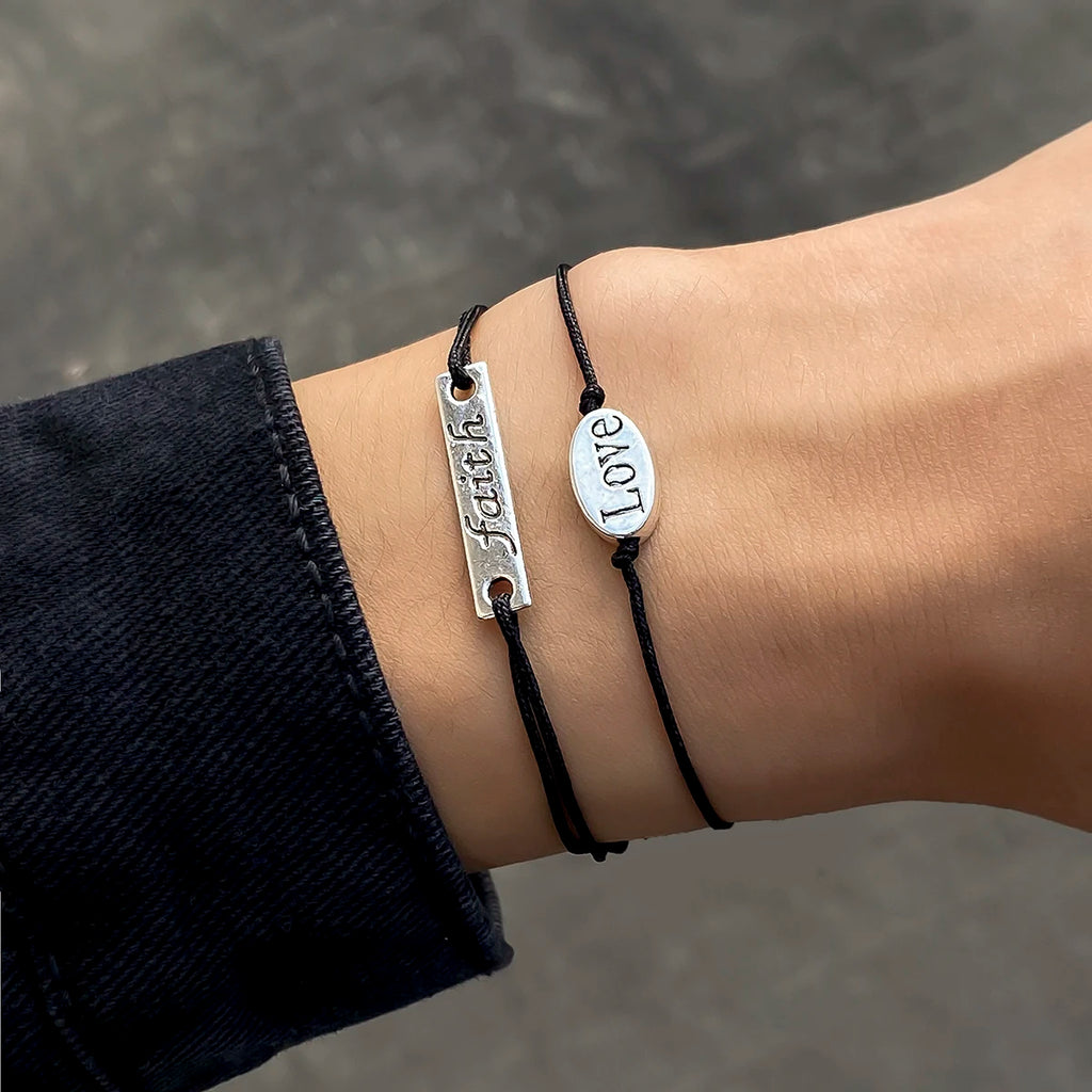 Letter Tag Wax Line Bracelet Set for Men