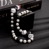 Hip Hop Pearl Chain Dice Pendant Necklace for Women Men Kpop
