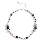 Hip Hop Pearl Chain Dice Pendant Necklace for Women Men Kpop