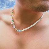 Transparent Glass Crystal Choker Necklace Boho Beads Short Collar Y2K