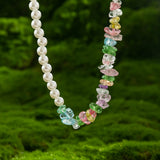 Transparent Glass Crystal Choker Necklace Boho Beads Short Collar Y2K