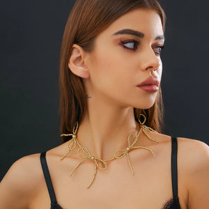 Minimalist CCB Beaded Bow Choker Necklace Silver Short Hip Hop Jewelry