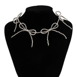 Minimalist CCB Beaded Bow Choker Necklace Silver Short Hip Hop Jewelry
