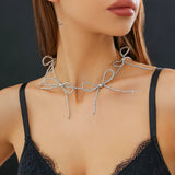 Minimalist CCB Beaded Bow Choker Necklace Silver Short Hip Hop Jewelry