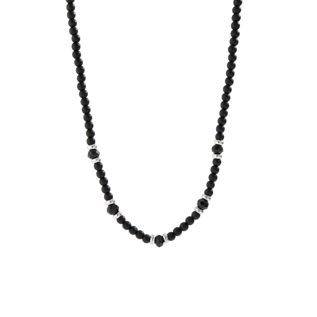 Men's Crystal Beaded Choker Necklace, Punk Silver Copper Clavicle Chain