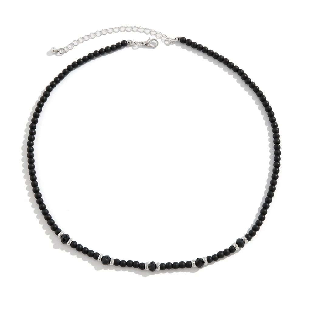 Men's Crystal Beaded Choker Necklace, Punk Silver Copper Clavicle Chain
