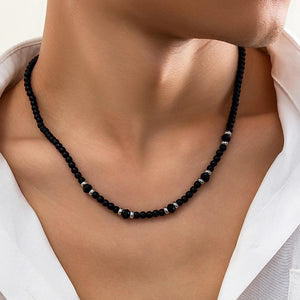 Men's Crystal Beaded Choker Necklace, Punk Silver Copper Clavicle Chain