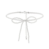 Rice Beads Bow Choker Necklace for Women Men Gothic Short Necklace