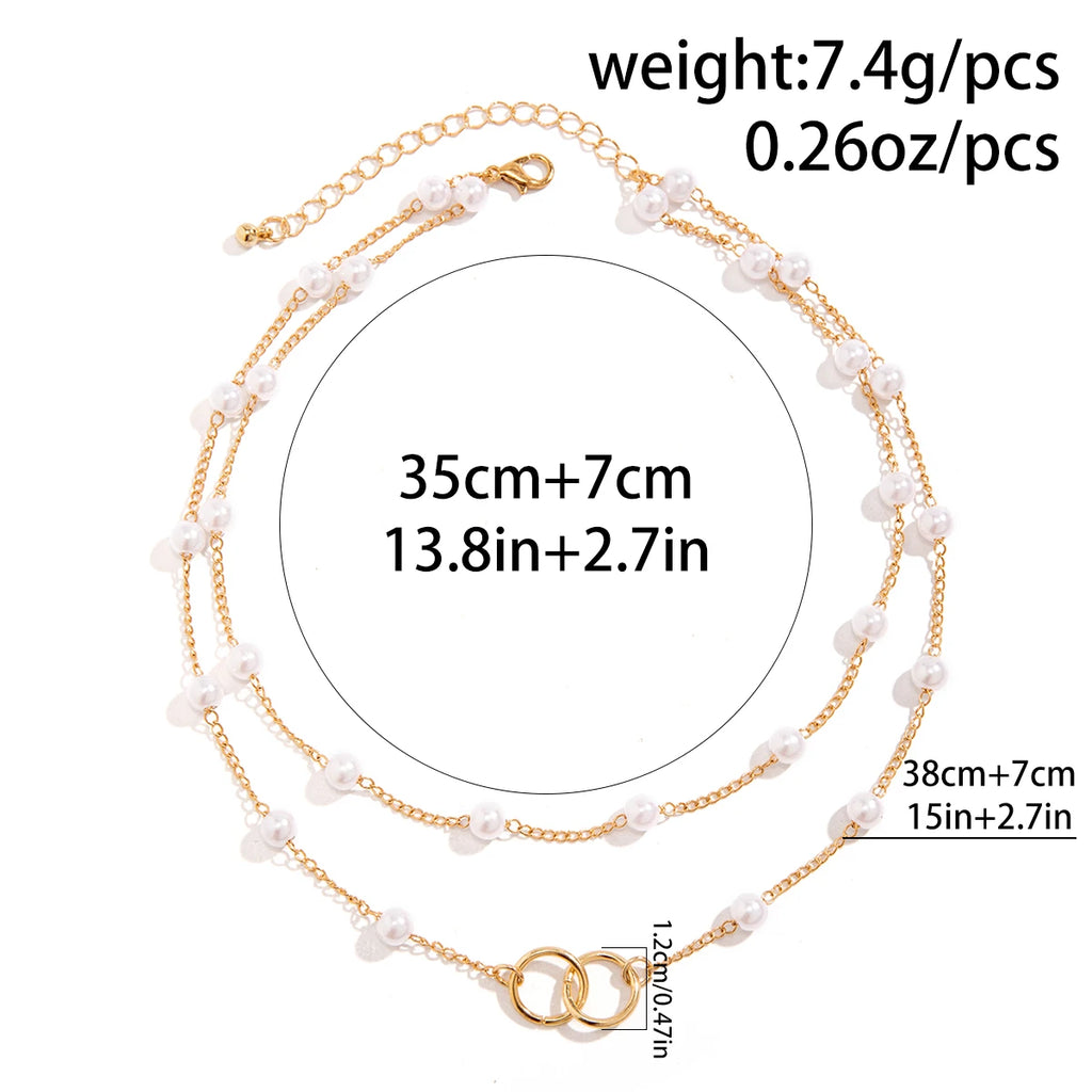 Punk Metal Circle Link Chain Choker Necklace Vintage Pearl Chain