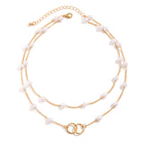 Punk Metal Circle Link Chain Choker Necklace Vintage Pearl Chain