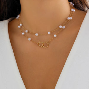 Punk Metal Circle Link Chain Choker Necklace Vintage Pearl Chain