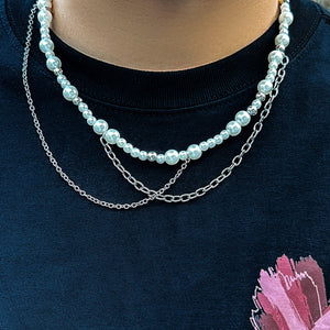 Vintage Punk Pearl Beaded Choker Necklace for Men