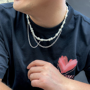 Vintage Punk Pearl Beaded Choker Necklace for Men