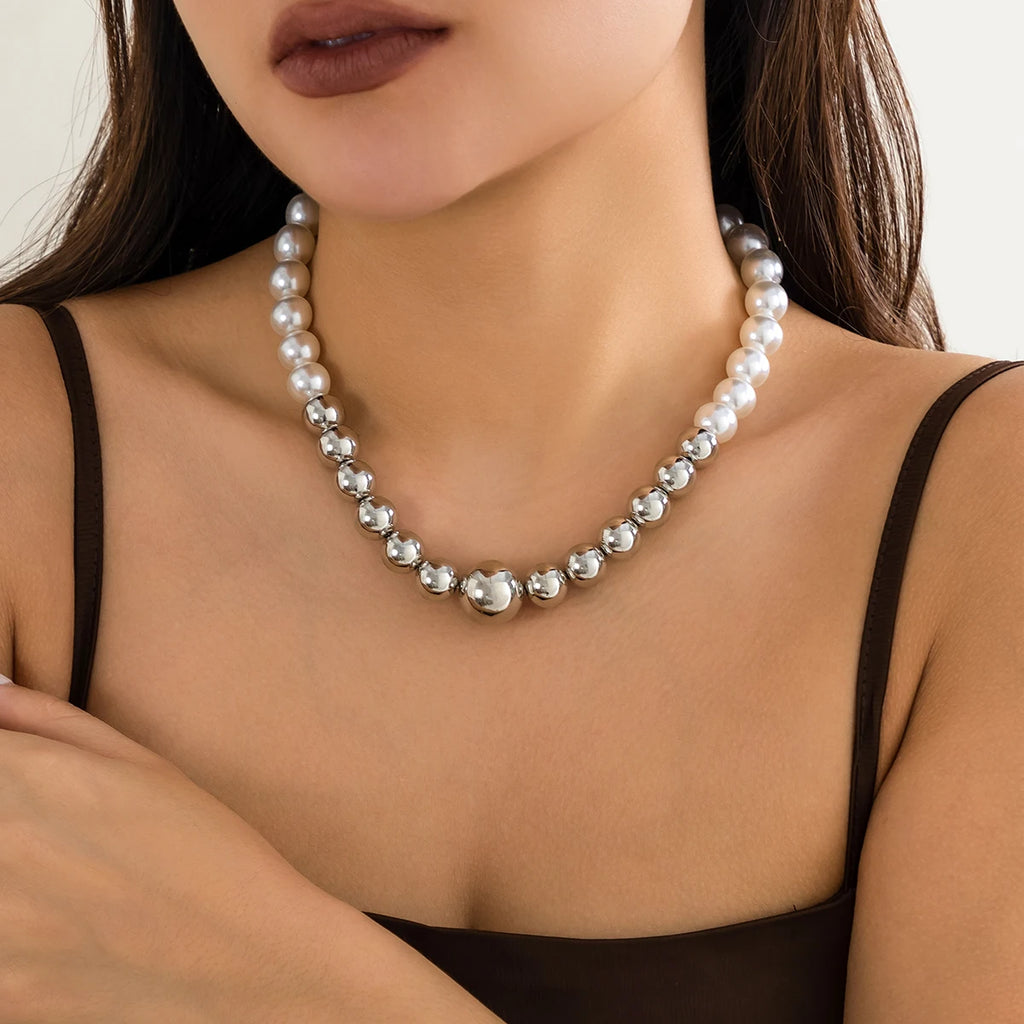 Punk Pearl Splicing CCB Beads Choker Necklace Vintage Short Necklace