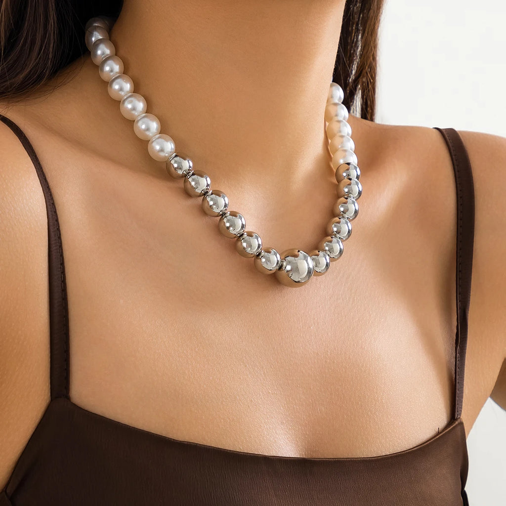 Punk Pearl Splicing CCB Beads Choker Necklace Vintage Short Necklace