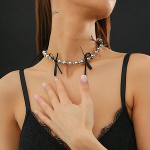 Punk Silver Beaded Necklace Gothic Choker Party Gift