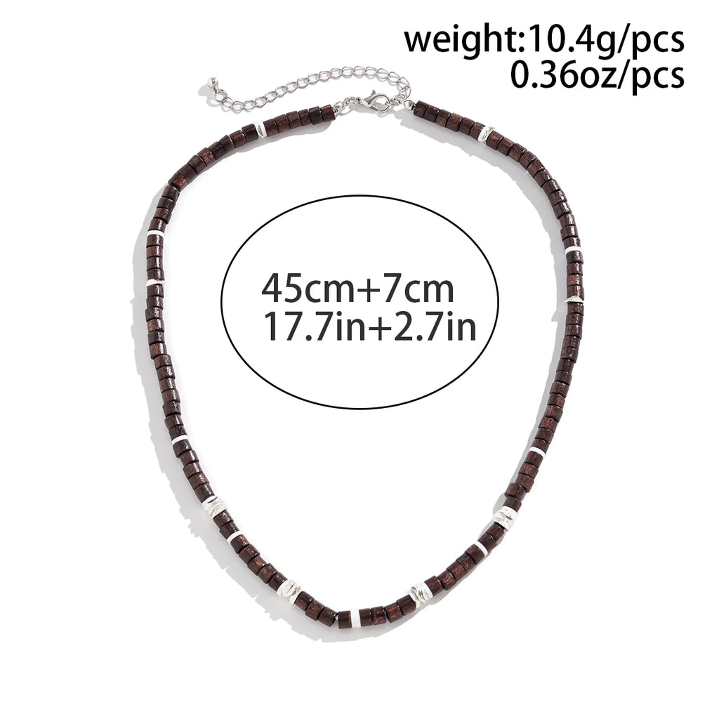 Vintage Brown Wood Beaded Clay Necklace for Men Boho Beach Surfer Choker