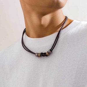 Vintage Double Layered PU Leather Choker Necklace for Men