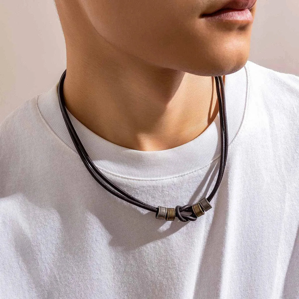 Vintage Double Layered PU Leather Choker Necklace for Men