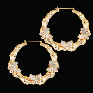 Crystal Butterfly Hoop Earrings Rhinestone Circle Wedding Party Jewelry