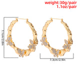 Crystal Butterfly Hoop Earrings Rhinestone Circle Wedding Party Jewelry