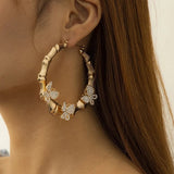 Crystal Butterfly Hoop Earrings Rhinestone Circle Wedding Party Jewelry