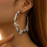 Crystal Butterfly Hoop Earrings Rhinestone Circle Wedding Party Jewelry
