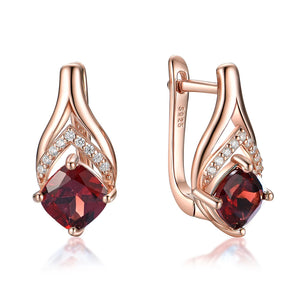 Natural Garnet 585 Rose Clip Earrings 925 Sterling Silver Wedding Gift