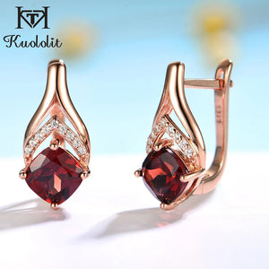 Natural Garnet 585 Rose Clip Earrings 925 Sterling Silver Wedding Gift