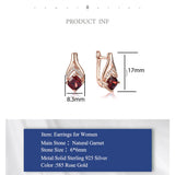 Natural Garnet 585 Rose Clip Earrings 925 Sterling Silver Wedding Gift