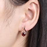 Natural Garnet 585 Rose Clip Earrings 925 Sterling Silver Wedding Gift