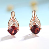 Natural Garnet 585 Rose Clip Earrings 925 Sterling Silver Wedding Gift