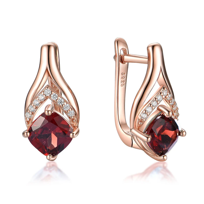 Natural Garnet 585 Rose Clip Earrings 925 Sterling Silver Wedding Gift