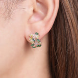 925 Sterling Silver Rose Emerald Peridot Clip Earrings for Women