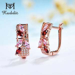 Rose Garnet Morganite Gemstone Clip Earrings 925 Silver Marquise