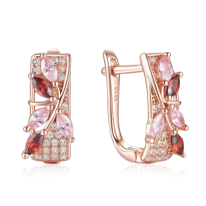 Rose Garnet Morganite Gemstone Clip Earrings 925 Silver Marquise